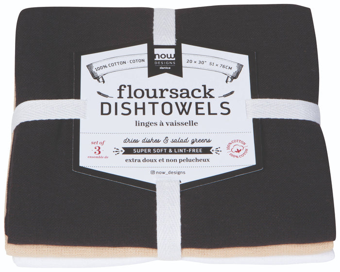 Black Oyster White Floursack Dishtowels Set of 3