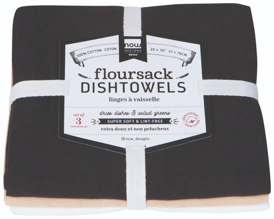 Black Oyster White Floursack Dishtowels Set of 3