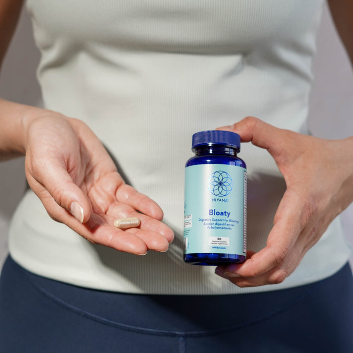 Niyama Wellness-Bloaty Digestive Support 60 Capsules-Wellness-Bloatywithcapsuleinhand-The Detox Market |