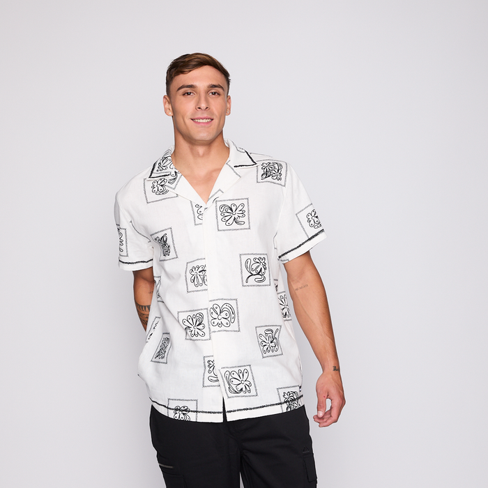 Camisa Reef Men Beige Diseños Negro