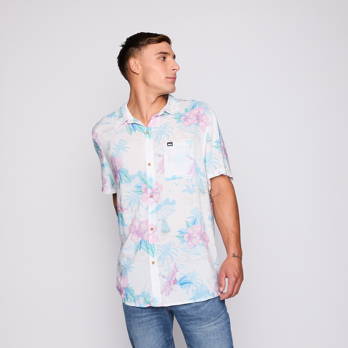 Camisa Reef Men Floreada Blanca