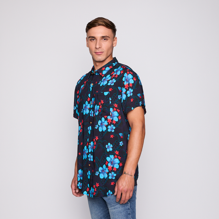 Camisa Reef Men Negra Floreada