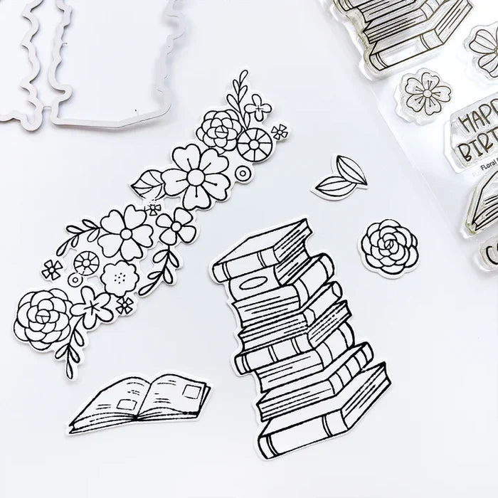 Catherine Pooler - Stamp & Die Set - Floral Fiction. The Floral Fiction Set is full of fun background and decorative elements for birthday, graduation or just because cards Pair these book and flowers with the Owls from the Who's Hoo set. Available at Embellish Away located in Bowmanville Ontario Canada.