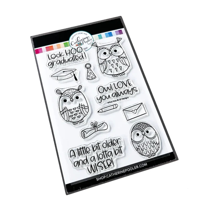 Catherine Pooler - Stamp & Die Set - Who's Hoo. Hoo's the cutest little card maker you ever did see? The Who's Hoo Set is a perfect flock of feathered friends ready to celebrate.  Available at Embellish Away located in Bowmanville Ontario Canada.