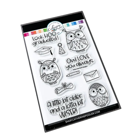 Catherine Pooler - Stamp & Die Set - Who's Hoo. Hoo's the cutest little card maker you ever did see? The Who's Hoo Set is a perfect flock of feathered friends ready to celebrate.  Available at Embellish Away located in Bowmanville Ontario Canada.