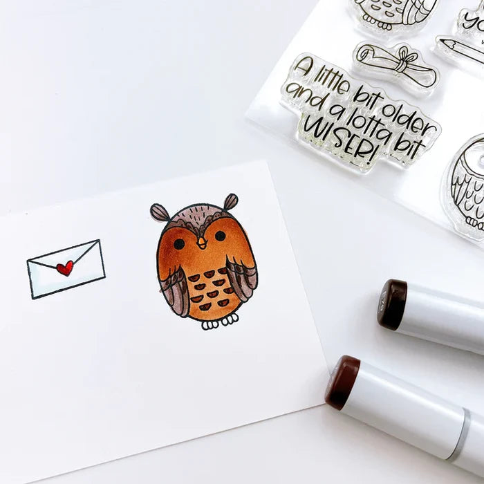 Catherine Pooler - Stamp & Die Set - Who's Hoo. Hoo's the cutest little card maker you ever did see? The Who's Hoo Set is a perfect flock of feathered friends ready to celebrate.  Available at Embellish Away located in Bowmanville Ontario Canada. Example by brand ambassador.
