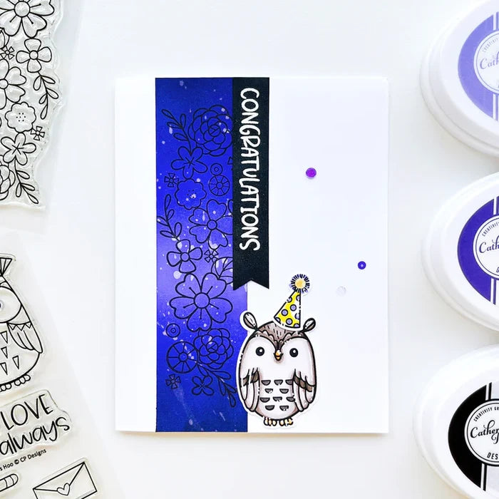 Catherine Pooler - Stamp & Die Set - Who's Hoo. Hoo's the cutest little card maker you ever did see? The Who's Hoo Set is a perfect flock of feathered friends ready to celebrate.  Available at Embellish Away located in Bowmanville Ontario Canada. Example by brand ambassador.