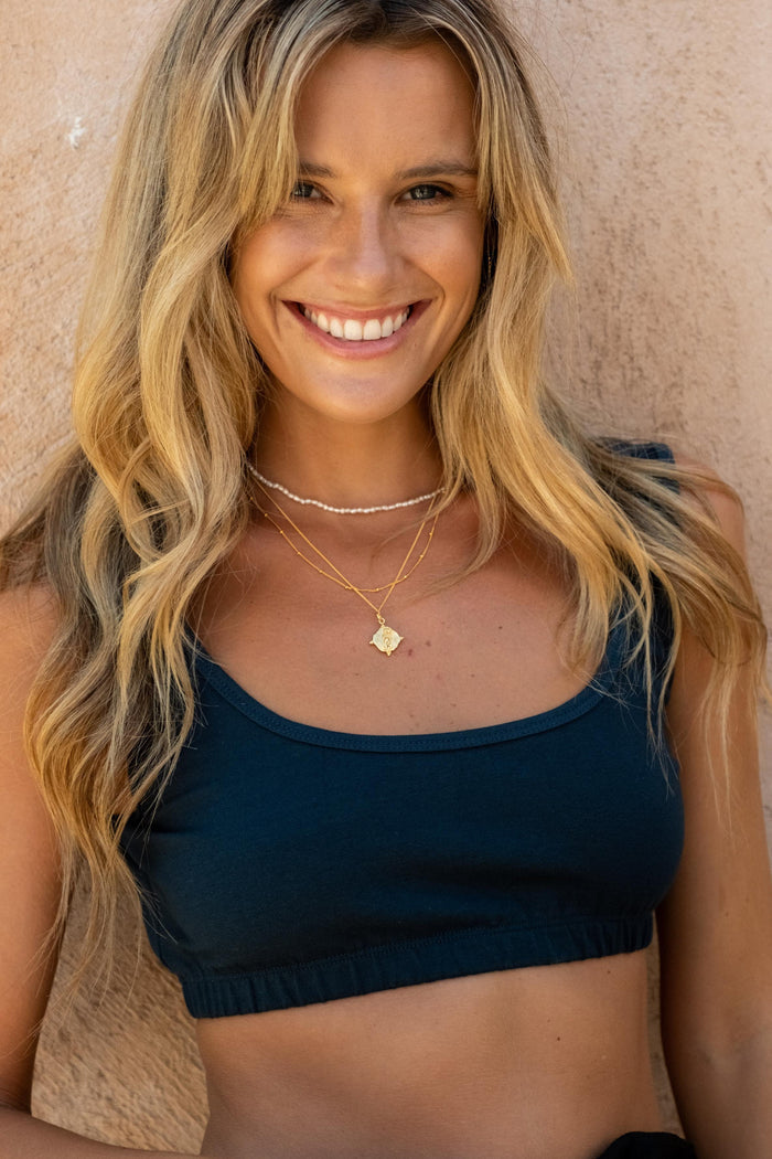 Organic Cotton Catie Crop Top Ocean Blue