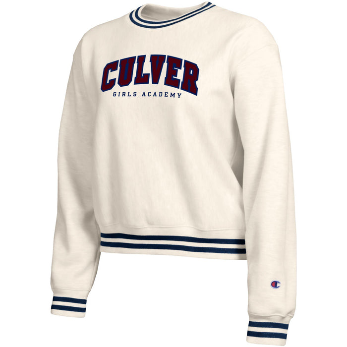 Champion Women's Reverse Weave Yarn Dye Rib Crew - Navy Accents
