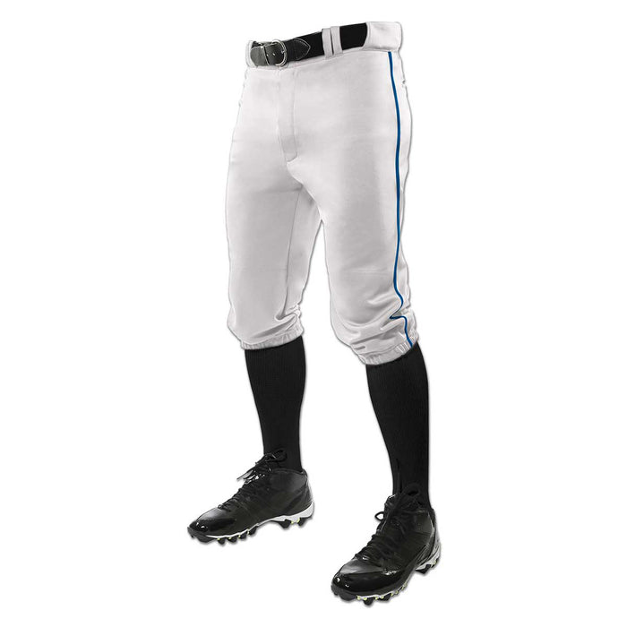 The Champro Sports Youth Triple Crown Knicker Baseball Pants with Piping (BP101Y) in pro-weight fabric, paired with classic black socks.