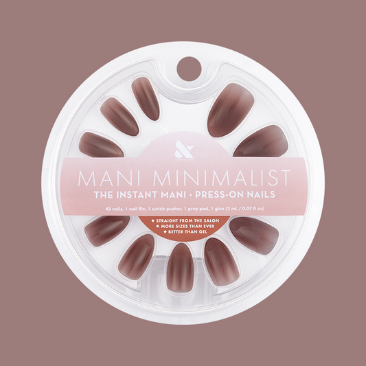 Chocolate Syrup Gradient - Press-On | Medium | Almond showing medium almond press-on nails in cool-toned chocolate brown gradient in packaging