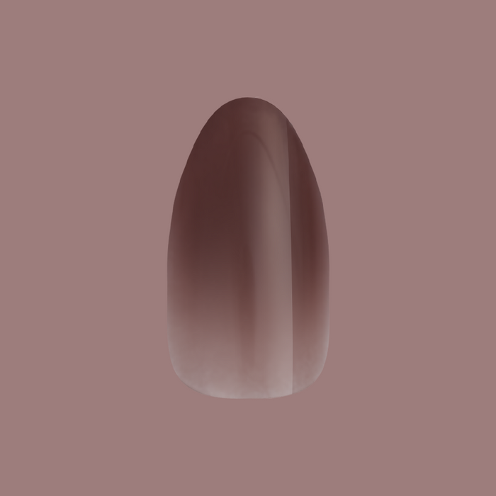 Chocolate Syrup Gradient - Press-On | Medium | Almond showing a single almond-shaped false nail with cool-toned chocolate gradient polish