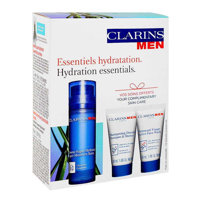 Clarins Gift Set Men Moisture Balm 50Ml Shampoo and Shower 30Ml and Face Wash 30Ml