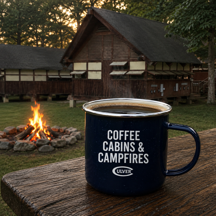 Coffee, Cabins & Campfire Mug - Blue