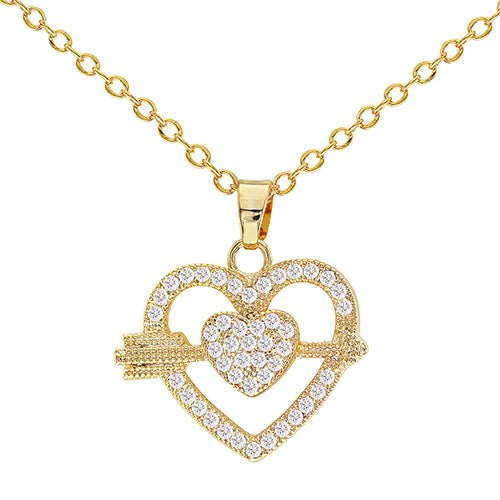 Cubic Zirconia Heart & Arrow Pendant Necklace - ikatehouse
