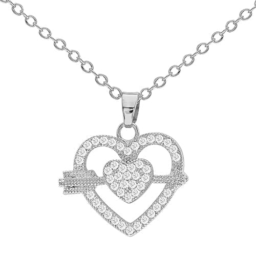 Cubic Zirconia Heart & Arrow Pendant Necklace - ikatehouse