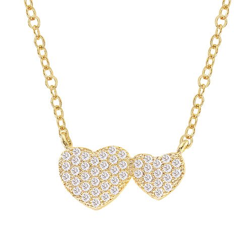 Cubic Zirconia Side By Side Heart Pendant Necklace - ikatehouse