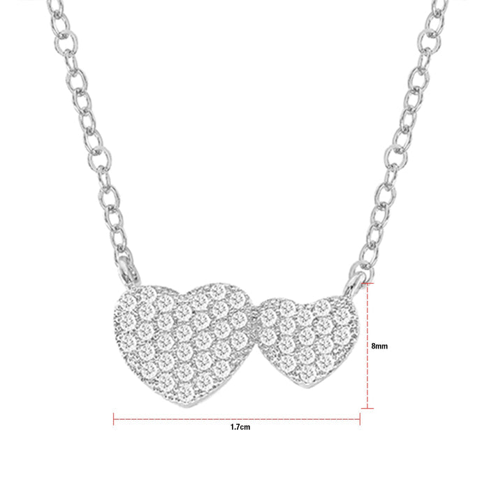 Cubic Zirconia Side By Side Heart Pendant Necklace - ikatehouse
