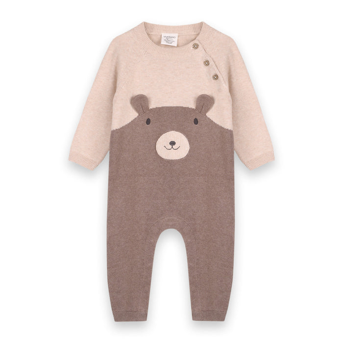 Cuddly Bear Embroidered Sweater Knit Baby Jumpsuit (Organic Cotton)