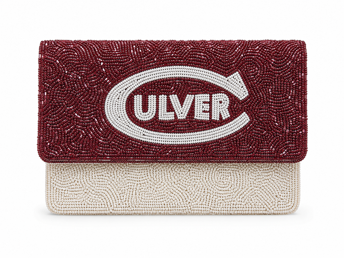 Culver Beaded Clutch - Maroon/White