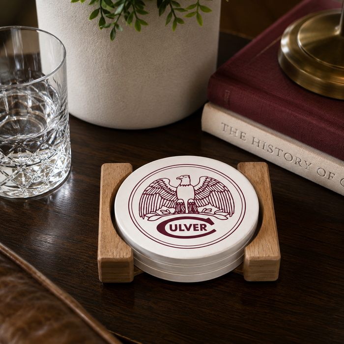 Culver Eagle Stone Coasters with Wood Holder - 4 pack