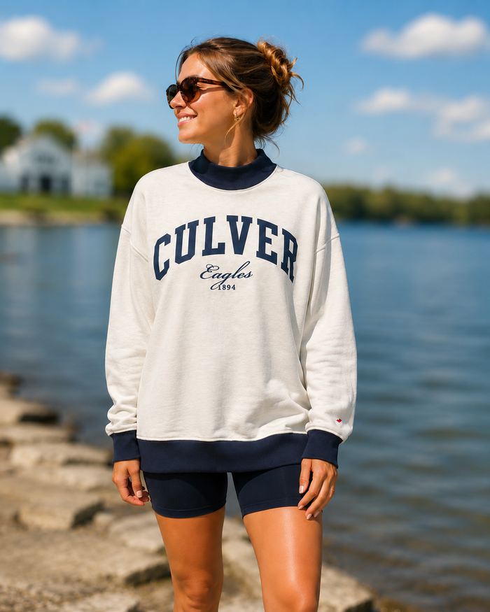 Diana Mock Neck Sweatshirt- Oatmeal/Navy