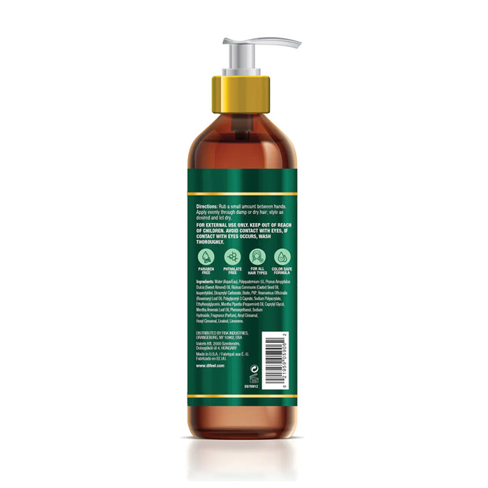 DIFEEL rosemary and mint styling cream amber pump bottle with green label for frizz control and smooth styling