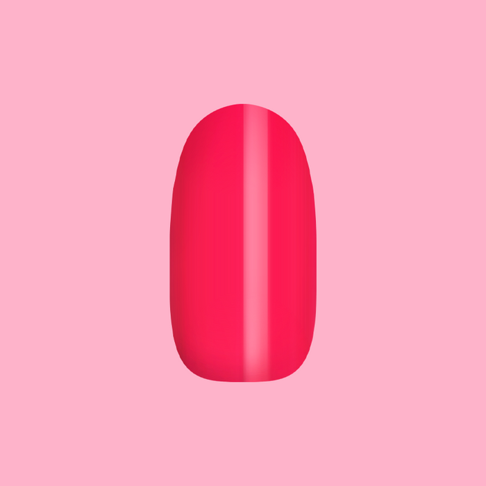 Diner Date - Press-On | Medium | Oval showing single medium oval hot pink false nail on soft pink background