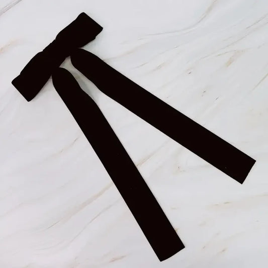 Double Fold Artisan Velvet Bow w/ Tails-Black