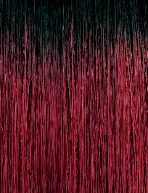 OUTRE Duby wig 100% human hair straight ombre black to burgundy red close up texture for styling