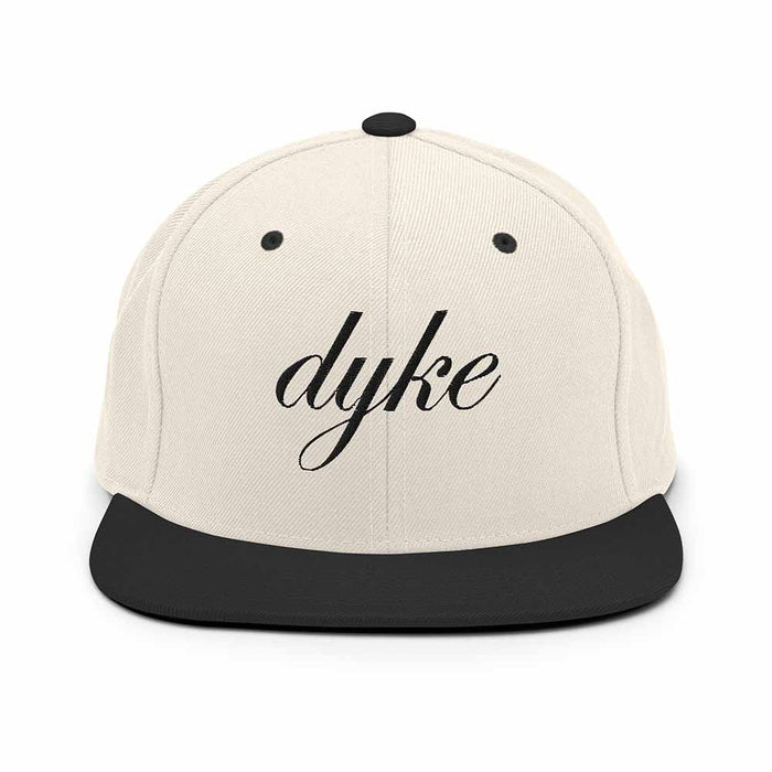 Dyke Script 6 Panel Flatbill Snapback Hat ivory