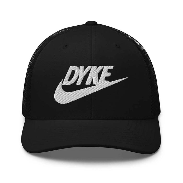 Dyke Sport Mesh Trucker Snapback Hat Black with white