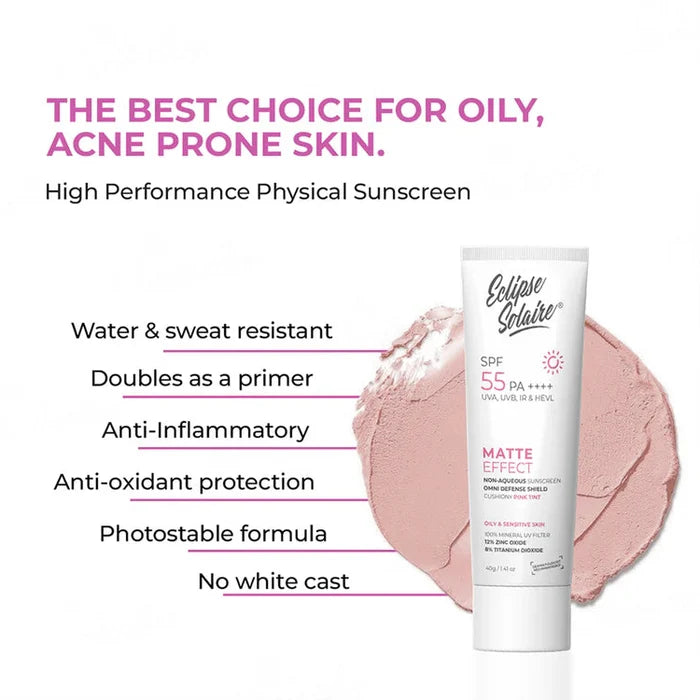 Eclipse Solaire Matte Effect Cushiony Pink Tint Non Aqueous Sunscreen SPF 55 PA++++