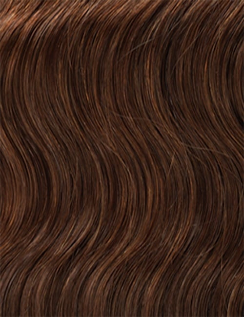 OUTRE wavy medium brown wig made from unprocessed human hair wig with soft natural waves and shine