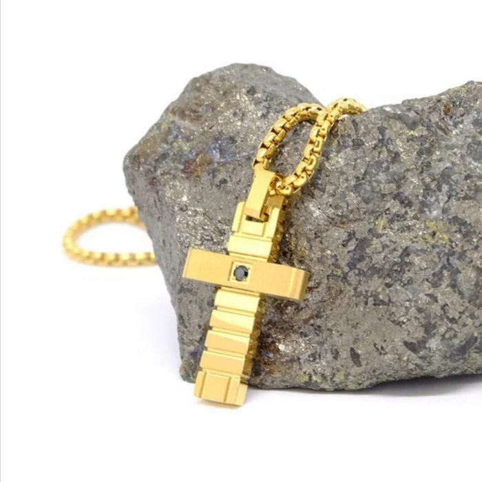 Faron Gold PVD Stainless Steel Cross Pendant with Cubic Zirconia
