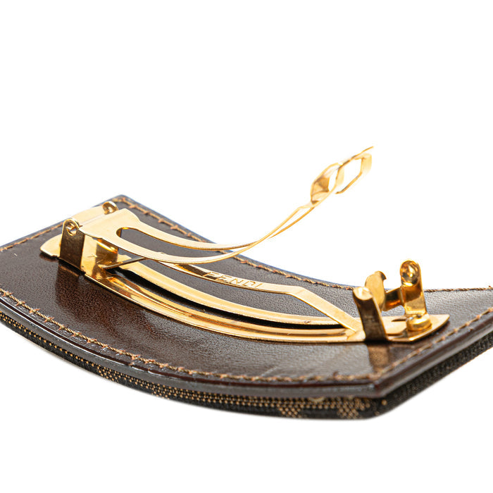 Fendi Zucca Canvas Barrette Hair Clip with Fendi logo detail, stylish accessory for securing hair or adding a fashion touch.