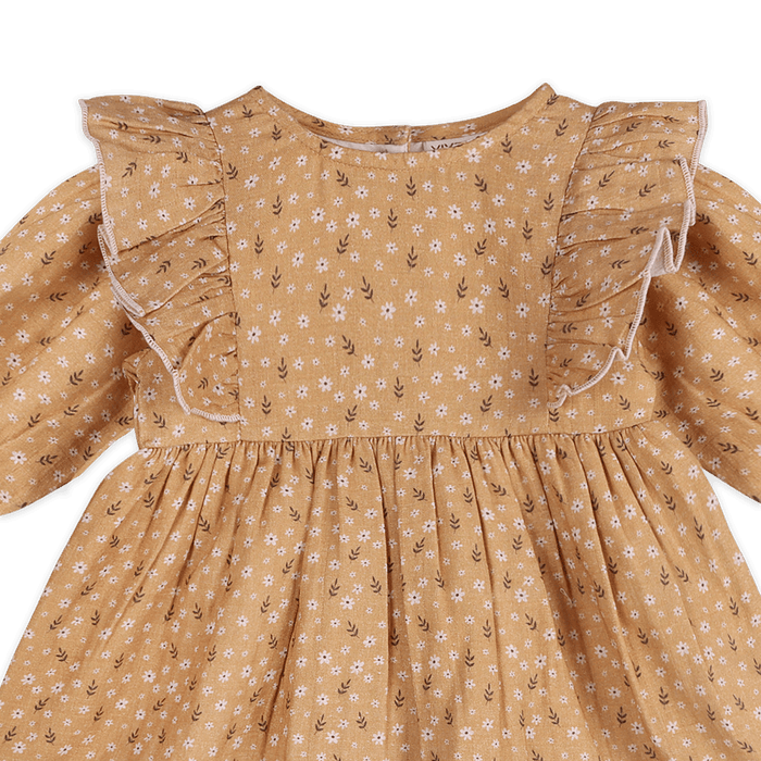 Floral Ruffle Baby Dress & Bloomer (Organic Muslin) - Detail