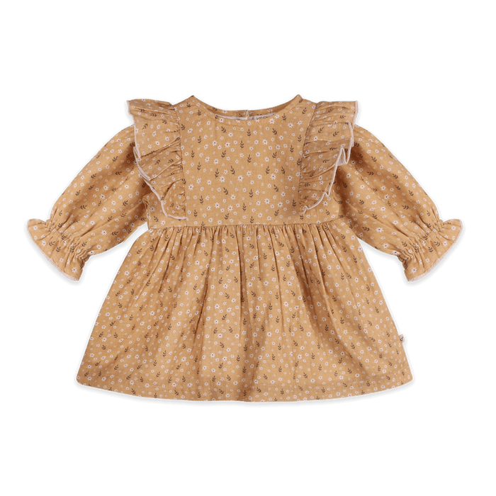 Floral Ruffle Baby Dress & Bloomer (Organic Muslin) - Front