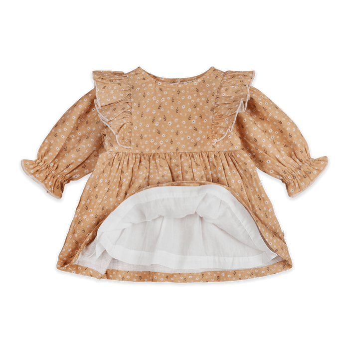 Floral Ruffle Baby Dress & Bloomer (Organic Muslin) - Voile Lining