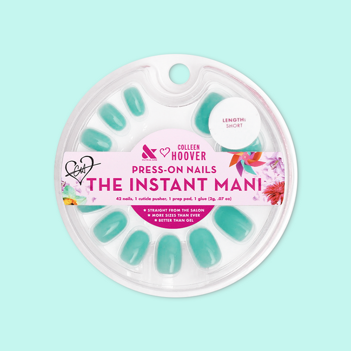 Fresh Aqua - Press-On | Short | Round showing short round teal green press-on false nails in circular packaging