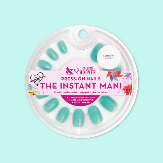 Fresh Aqua - Press-On | Short | Round showing short round teal green press-on false nails in circular packaging