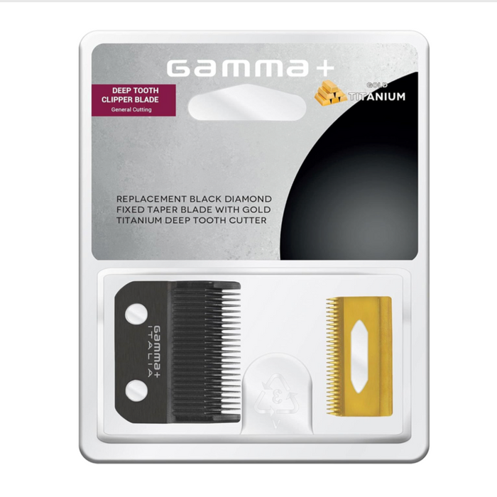 Gamma+ Clipper Blade w/ DLC Fixed Taper Blade & Deep Tooth Gold Titanium Cutter GPCRBTS