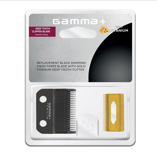 Gamma+ Clipper Blade w/ DLC Fixed Taper Blade & Deep Tooth Gold Titanium Cutter GPCRBTS