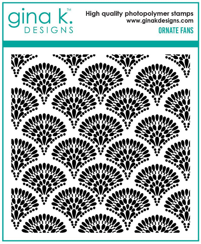 Gina K. Designs - Background Stamp - Ornate Fans. Ornate Fans is a stamp set by Arjita Singh. This set is made of premium clear photopolymer and measures 4" X 6". Available at Embellish Away located in Bowmanville Ontario Canada.