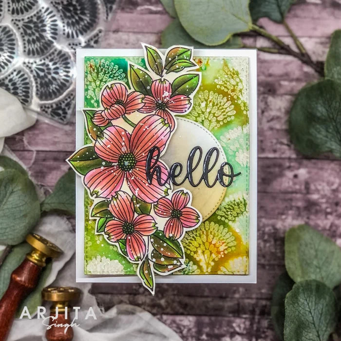 Gina K. Designs - Background Stamp - Ornate Fans. Ornate Fans is a stamp set by Arjita Singh. This set is made of premium clear photopolymer and measures 4" X 6". Available at Embellish Away located in Bowmanville Ontario Canada. Example by Arjita Singh.