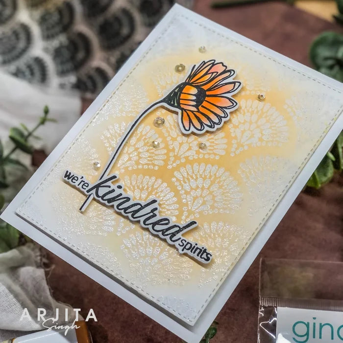 Gina K. Designs - Background Stamp - Ornate Fans. Ornate Fans is a stamp set by Arjita Singh. This set is made of premium clear photopolymer and measures 4" X 6". Available at Embellish Away located in Bowmanville Ontario Canada. Example by Arjita Siangh