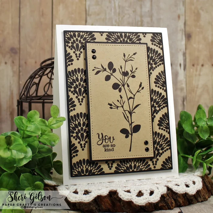 Gina K. Designs - Background Stamp - Ornate Fans. Ornate Fans is a stamp set by Arjita Singh. This set is made of premium clear photopolymer and measures 4" X 6". Available at Embellish Away located in Bowmanville Ontario Canada. Example by Sheri Gilson