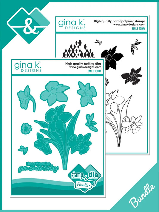 Gina K. Designs - Stamp & Die Set - Smile Today. Available at Embellish Away located in Bowmanville Ontario Canada.