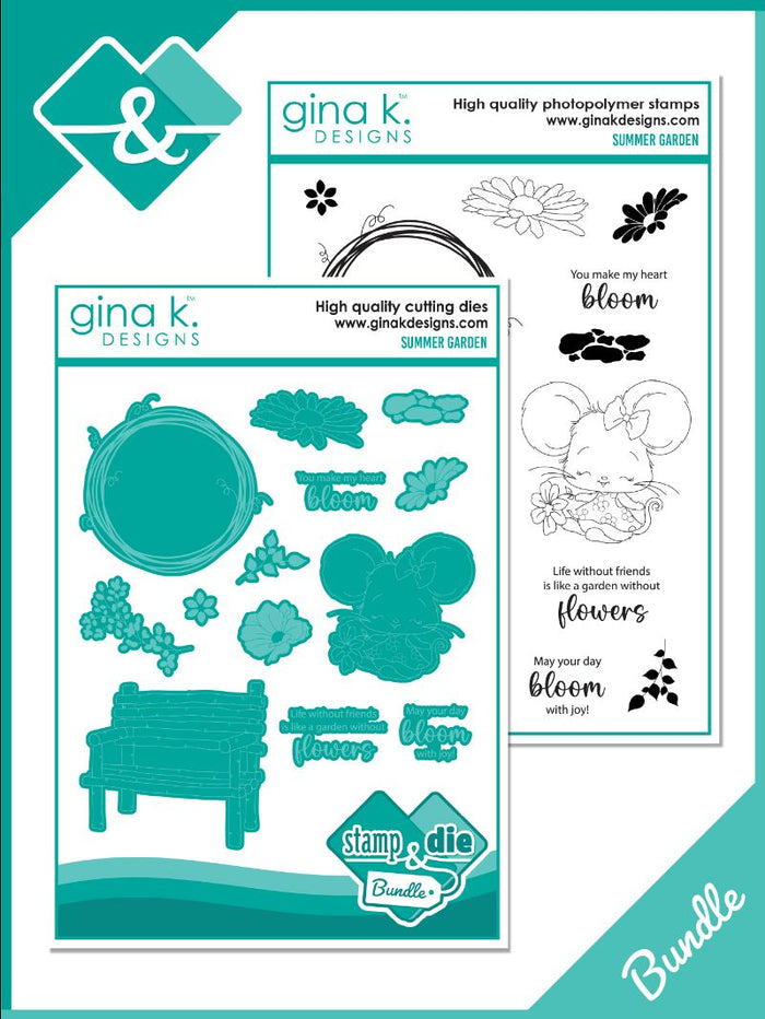 Gina K. Designs - Stamp &amp; Die Set - Summer Garden. Available at Embellish Away located in Bowmanville Ontario Canada.
