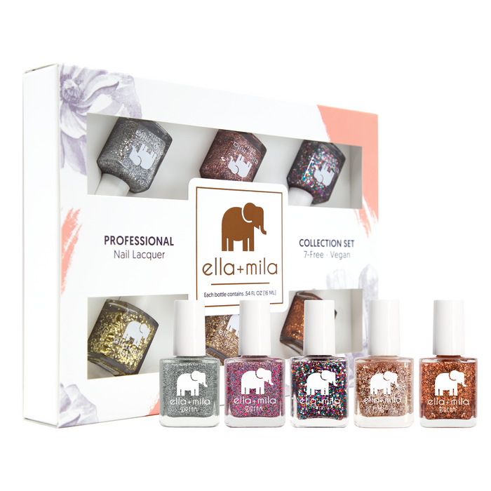 Glitter Collection 6-pack nail polish gift box with bottles displayed